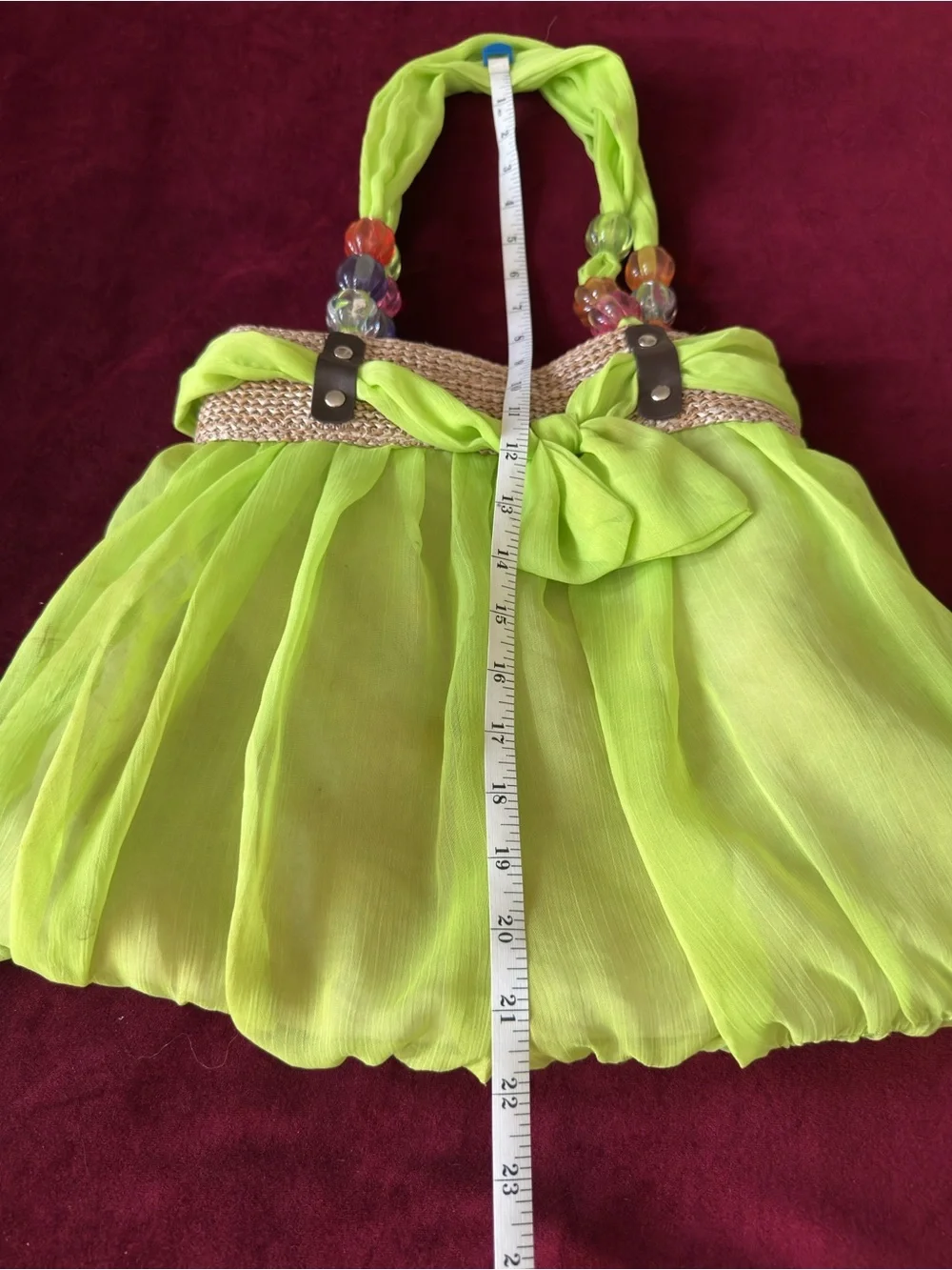 Women’s Lime Green Beaded Handle Tote Bag